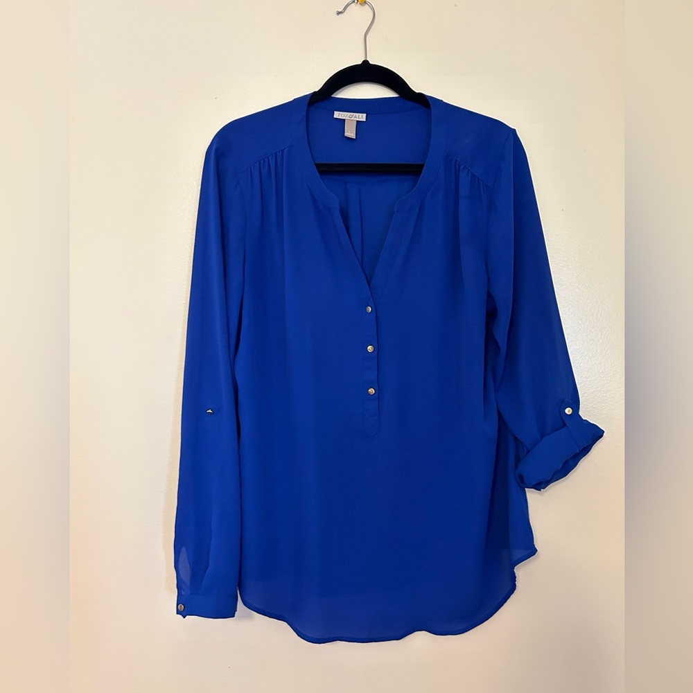 Royal blue blouse with button detail and roll up sleeves